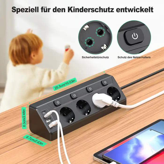 Multiprise HITRENDS avec prises d'angle et protection contre les surtensions pour charge rapide et sécurité des appareils électriques à domicile usage général