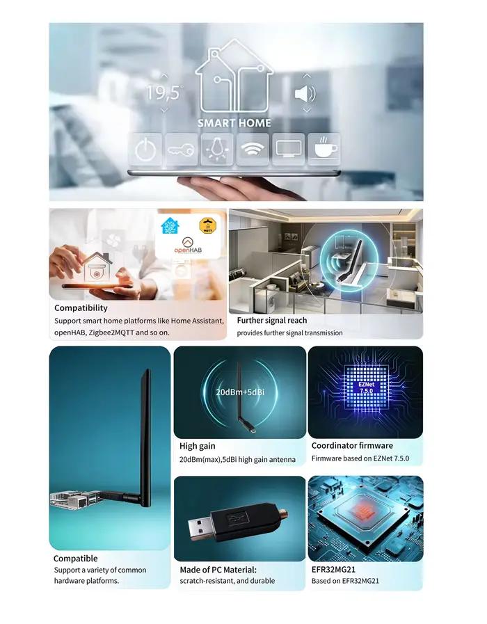 Dongle Zigbee 3.0 Zelsail Dongle MG21 pour Maison Intelligente Hub Domotique Zigbee Thread Home Assistant Occasions Spéciales