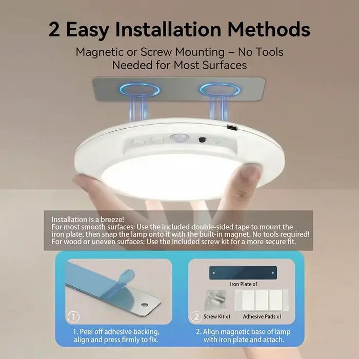 Plafonnier à détecteur de mouvement rechargeable par USB pour éclairage intelligent et pratique dans la cuisine, salle de bain, entrée et autres pièces de la maison