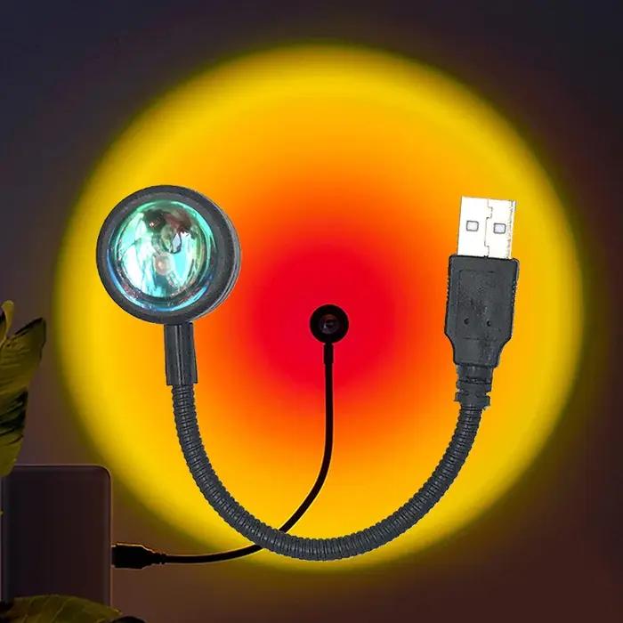 1x USB coucher de soleil lampe LED arc-en-ciel néon veilleuse projecteur photographie mur atmosphère éclairage pour cham