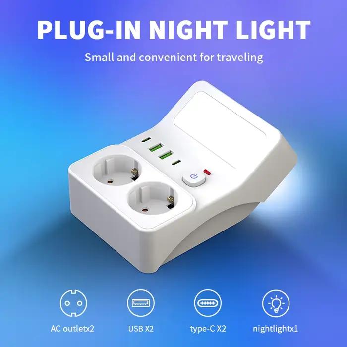 Multiprise murale UE avec 2 prises CA, 2 ports USB et 2 ports Type-C