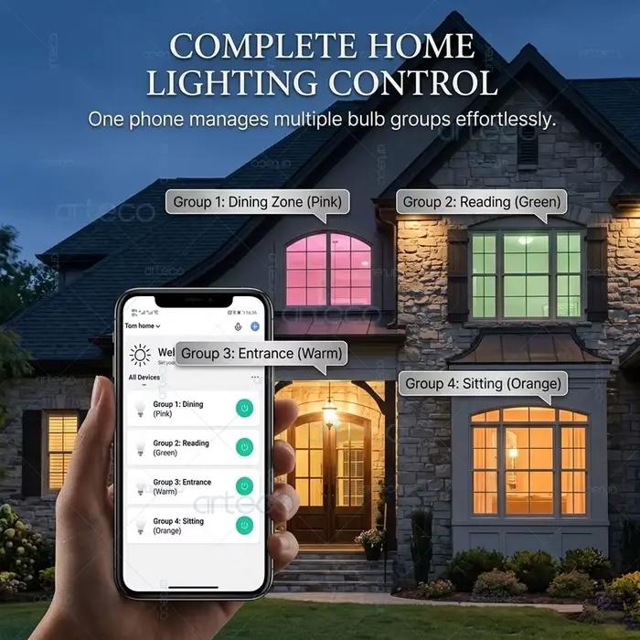 Ampoule LED intelligente WiFi E27 15W RGB 2700K-6500K compatible avec Alexa et Google Home pour éclairer salon et chambres à coucher