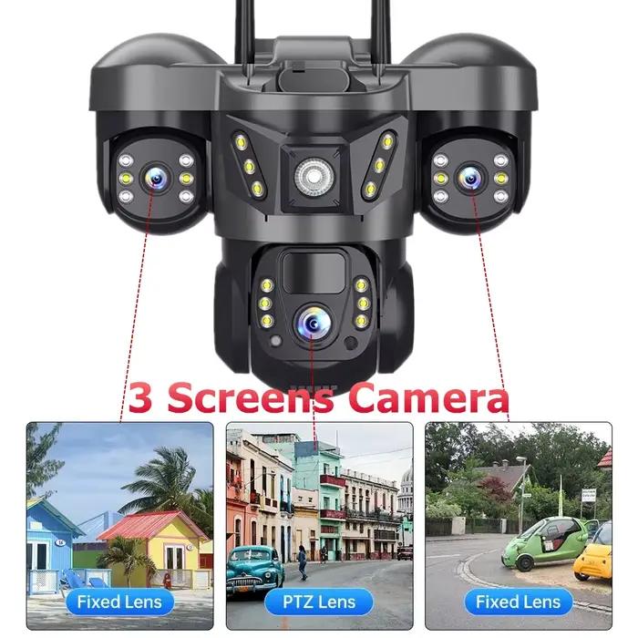 15MP Triple objectif PTZ 10X Zoom caméra solaire extérieure