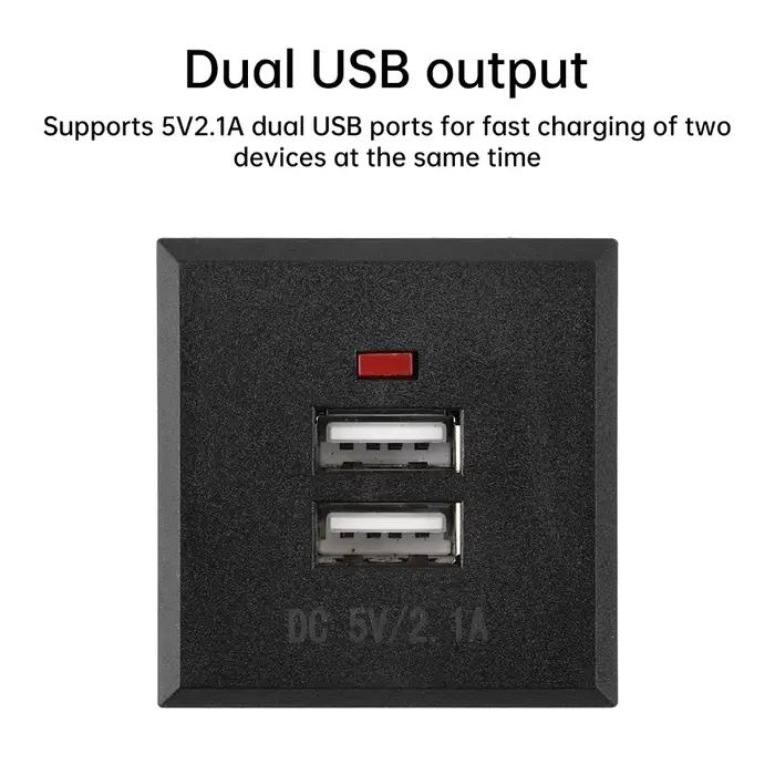 Module de prise de bureau 5V 2.1A avec double port USB intégré et indicateur LED