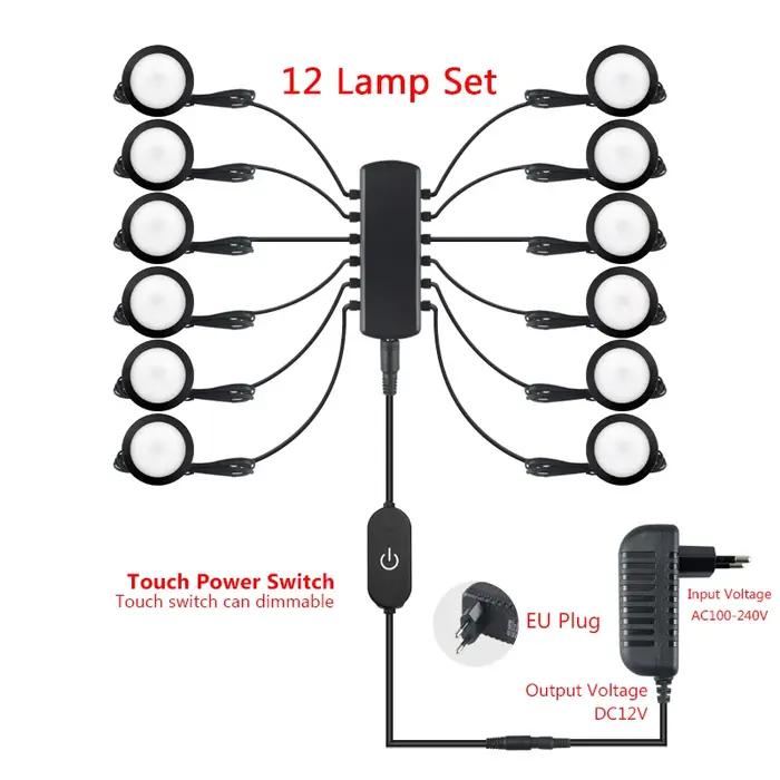 LED sous armoire lampe DC12V 3W 5W noir rond garde-robe éclairage placard lumières