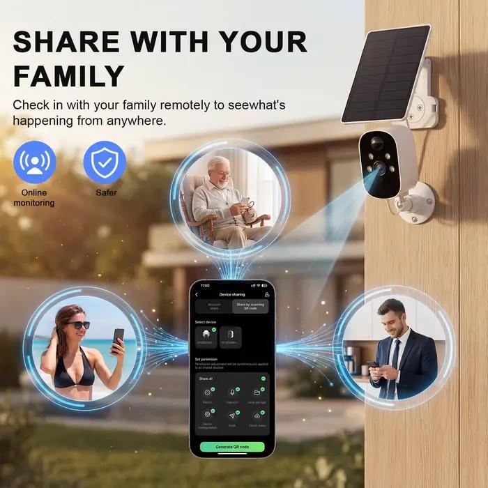 Caméra de sécurité sans fil alimentée par batterie solaire 2K avec vision nocturne couleur et infrarouge pour surveillance extérieure résistante aux intempéries