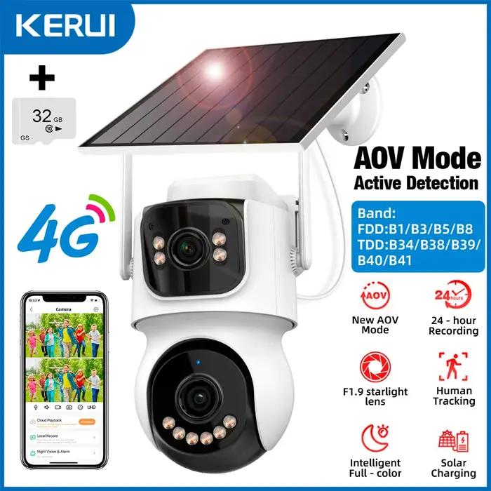Caméra IP Extérieure KERUI 4MP Double Objectif Surveillance Intelligente 24H Avec Détection AI Zone Personnalisable Surveillance Filiale Solaire Sans Fil Surveillance Caméra 4G Surveillance Caméra PTZ Zoom 10X Surveillance Caméra Extérieure