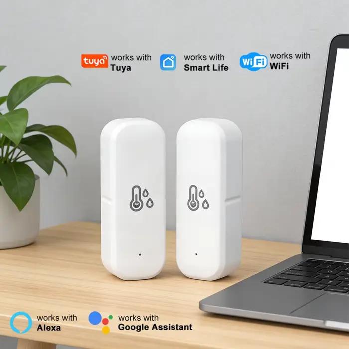 Capteur de Température et Humidité WiFi Tuya Compatible avec Alexa pour Surveillance Intelligente de la Vie Domestique Installation Sans Fil Batterie Alimentation