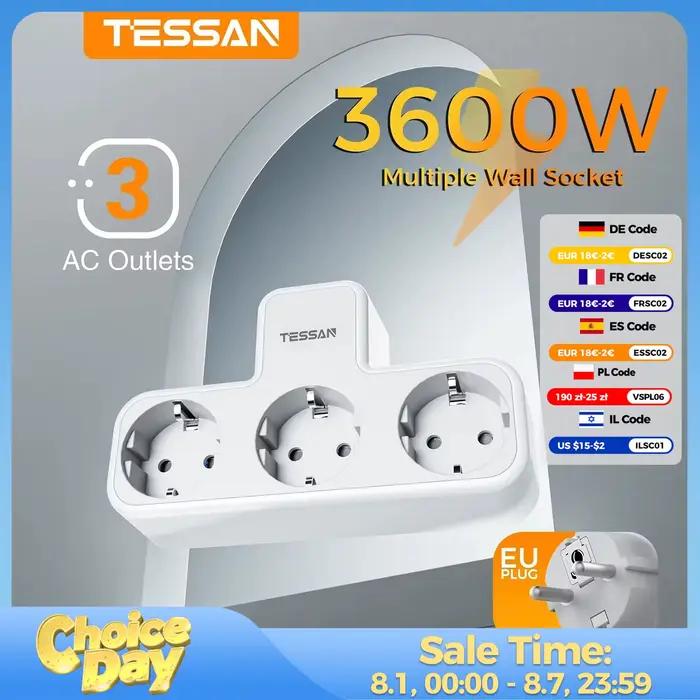 TESSAN prise murale Multiple avec 3 prises ca Ports de charge
