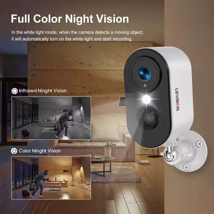 LS VISION 4G caméras de sécurité sans fil extérieure 2K WiFi alimenté par batterie détection de mouvement projecteur sirène alarme caméra intérieure à la maison