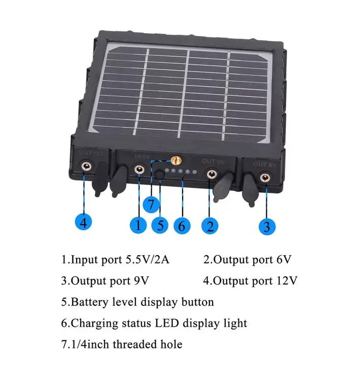 Panneau solaire de caméra de sentier avec 3W 8000mAh 5V 12V 9V 6V