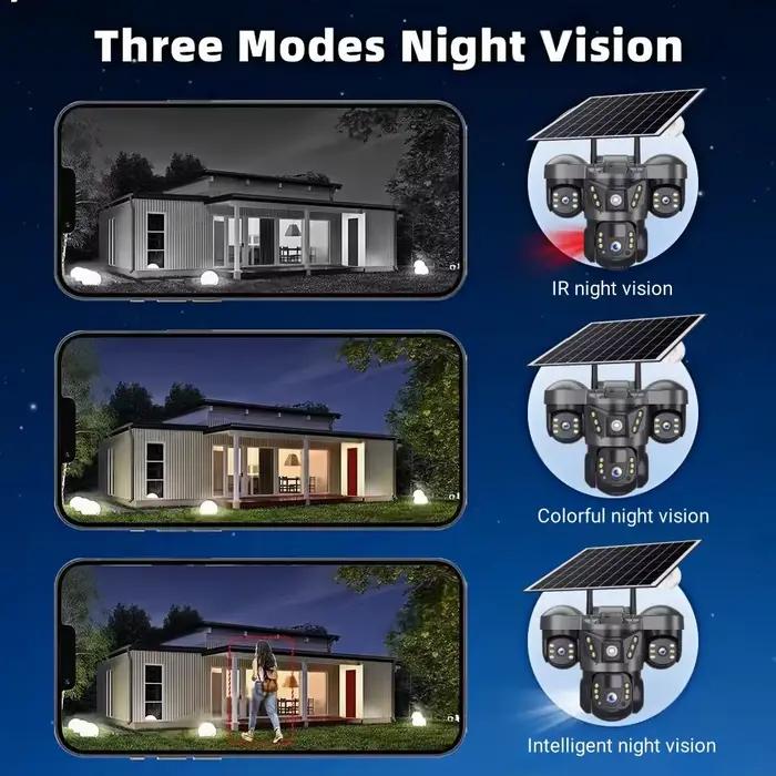 15MP Triple objectif PTZ 10X Zoom caméra solaire extérieure