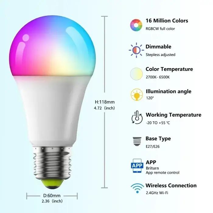 Ampoule intelligente WiFi E27 à intensité variable