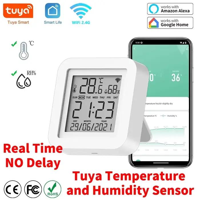 Capteur de Température et Humidité Wi-Fi pour Maison Intelligente Compatible avec Alexa Google Assistant Surveillance en Temps Réel Plage de Mesure 0°C à 60°C Précision ±1°C Économisez sur la Qualité de l'Air