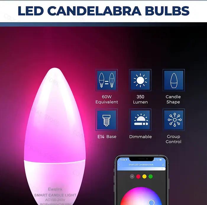 Ewelink E14 ampoule Led Wifi intelligente Zigbee RGBCW lampe à bougie fonctionne avec Alexa Amazon Google Home Yandex Alice Smartthings