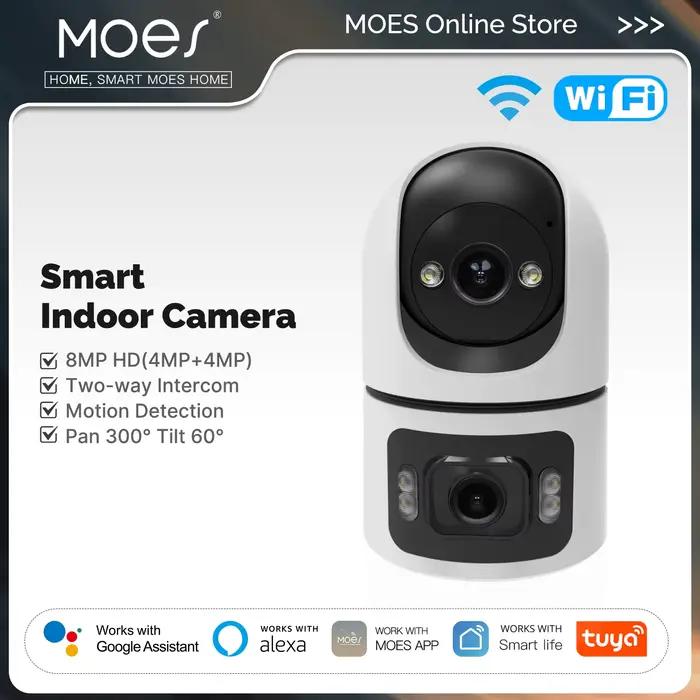 Moes Tuya WiFi caméra intelligente intérieure 8MP objectif double écran 2.4G/5G Vision nocturne infrarouge détection de mouvement suivi automatique Audio bidirectionnel