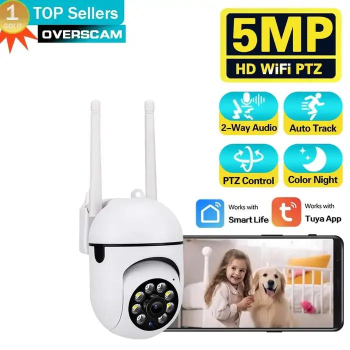 Caméra de surveillance IP extérieure avec suivi humain audio bidirectionnel documentation nocturne application Tuya connectivité Wi-Fi PTZ résolution 5MP différents types de prises occasions spéciales sécurité maison magasin lieu de travail