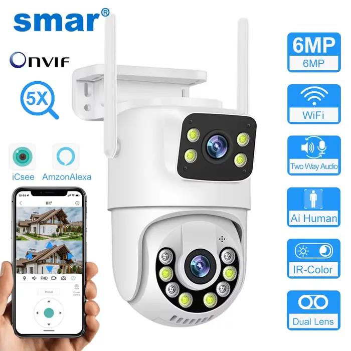 Caméra de surveillance extérieure PTZ IP WiFi HD 6MP avec suivi automatisé et double écran pour surveillance intérieure et extérieure à offrir pour la sécurité de la maison et du jardin occasions spéciales