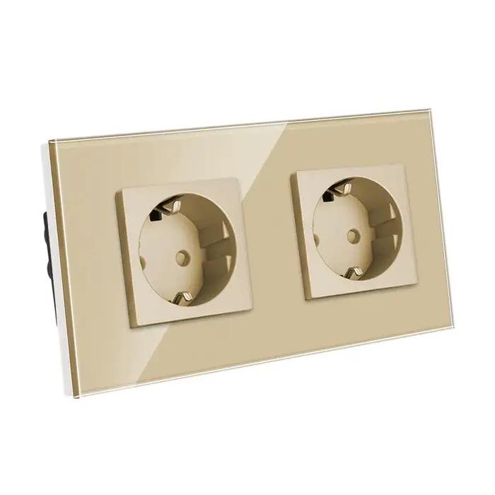 Prise murale simple avec ports USB de type C 20W en verre double prises électriques triples prises de courant et interrupteur tactile 16A or pour usage résidentiel et général occassions spéciales