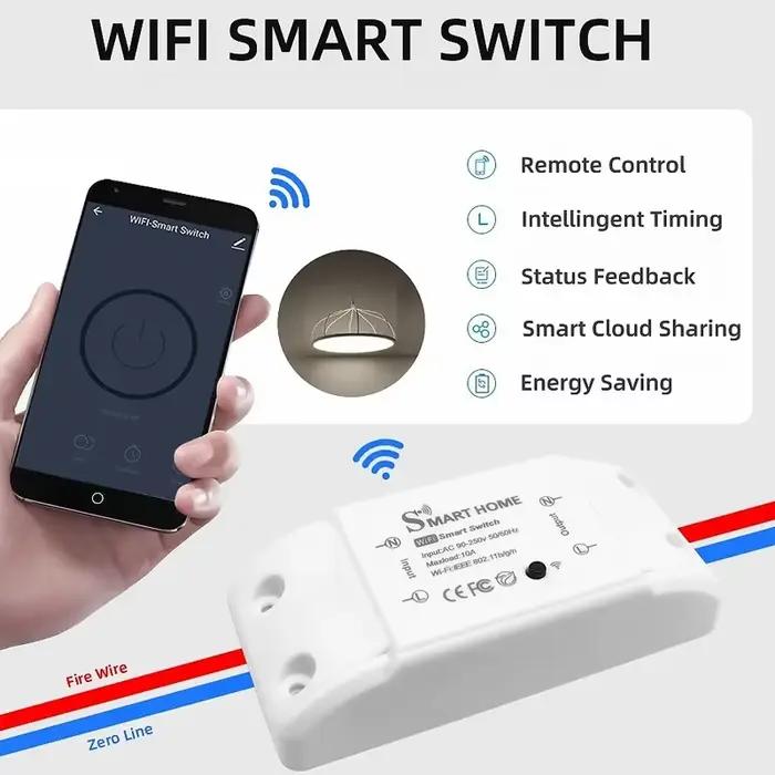 Commutateur domotique WiFi sans fil module contrôleur lumière LED intelligent 10A avec cuivre pour Google Home Alexa et Tuya Smart