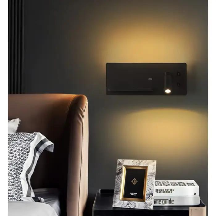 Applique murale LED à chargement sans fil moderne pour chambre à coucher, charge USB, éclairage de lecture rotatif, idéale pour salon, hôtel et occasions spéciales
