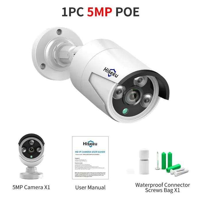 Hiseeu 5MP Audio IP caméra de Surveillance de sécurité POE H.265 extérieur étanche IP66 CCTV