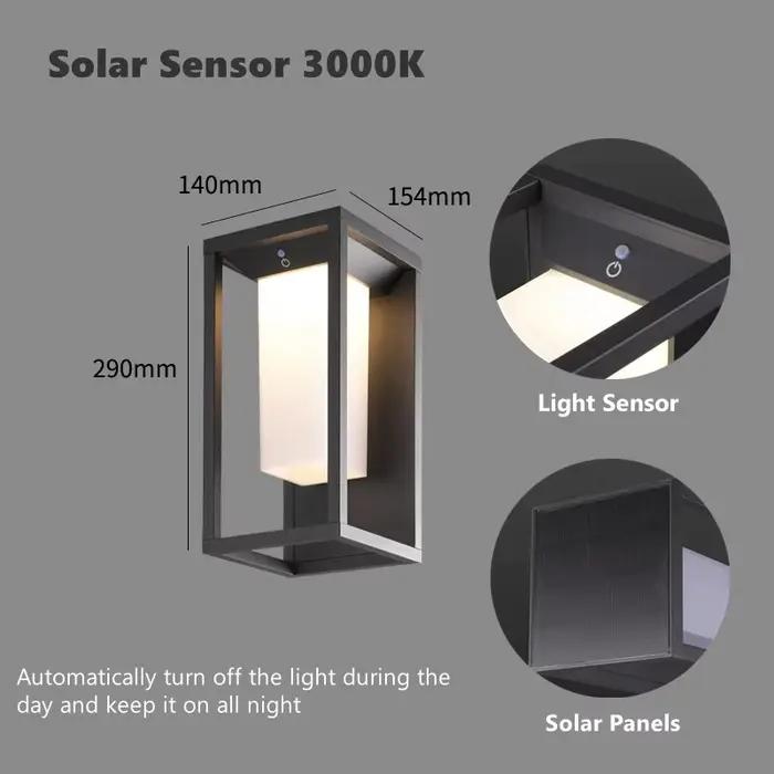 Lampe murale LED solaire extérieure capteur de lumière IP65 étanche jardin porche