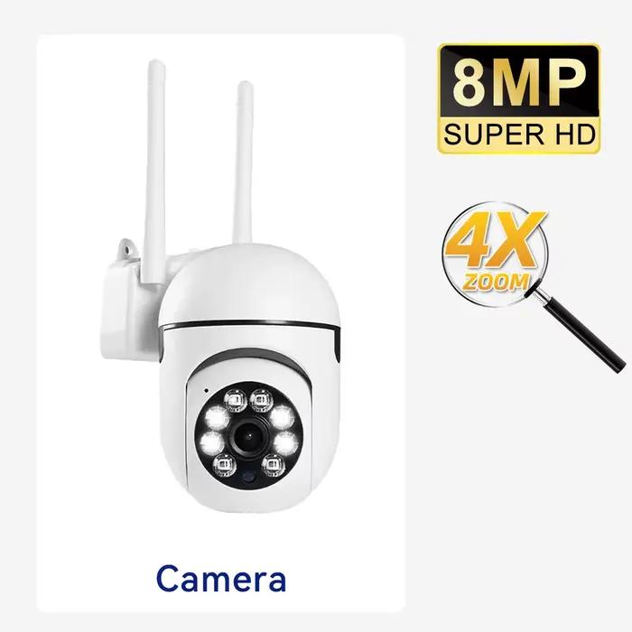 PEGATAH 8MP HD couleur nocturne Wifi IP caméra de sécurité sans fil PTZ 4X Zoom caméras caméra de su