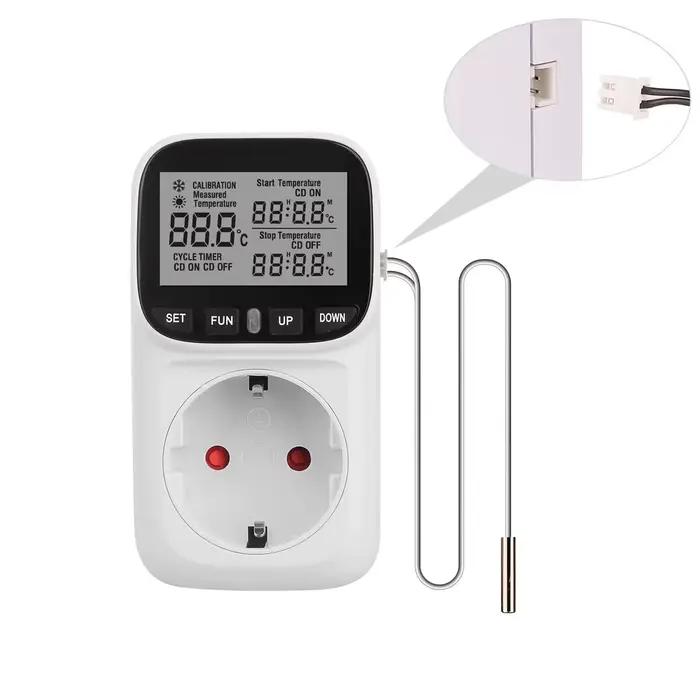 Thermostat de prise de régulateur de température numérique, prise ue 220V avec interrupteur de minut