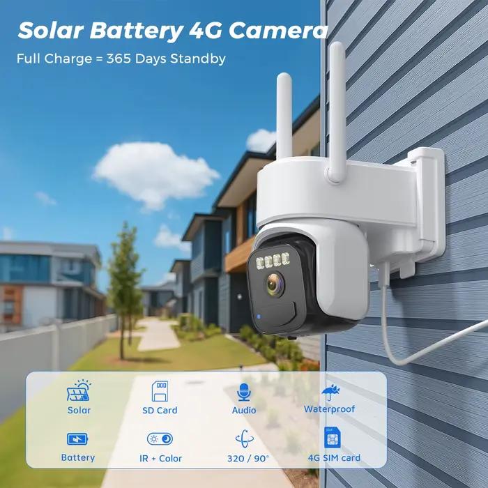 Caméra Solaire 4G SIM 5MP PIR Détection Humaine Intégrée 7500mAh Batterie Rechargeable Surveillance Caméra IP o-kam Pro pour Maison, Jardin, Magasin et Propriété Secondaire