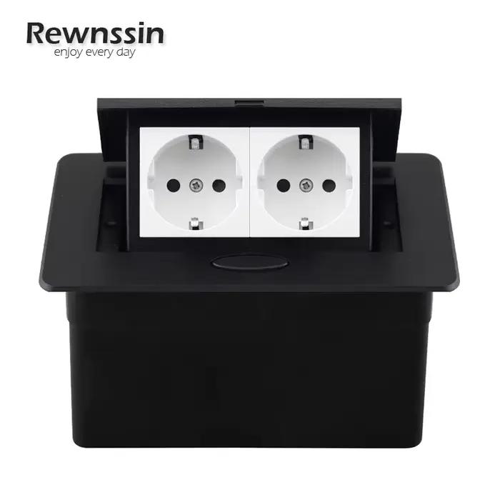 Prise de bureau noire argent blanche avec double interfaces USB et Type C, style debout pour bureau moderne, usage général, installation encastrée dans le mur, classe de protection IP 00, certifiée CE