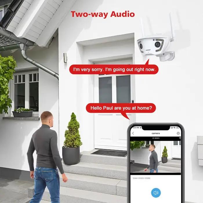 Caméra de surveillance Wifi extérieure 4MP POE double objectif 180 °