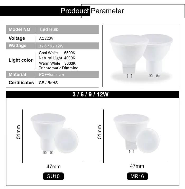 4 pièces E27 LED ampoule GU10 projecteur 220V lampe à LED MR16 maïs ampoule Gu5.3 Spot lumière LED L