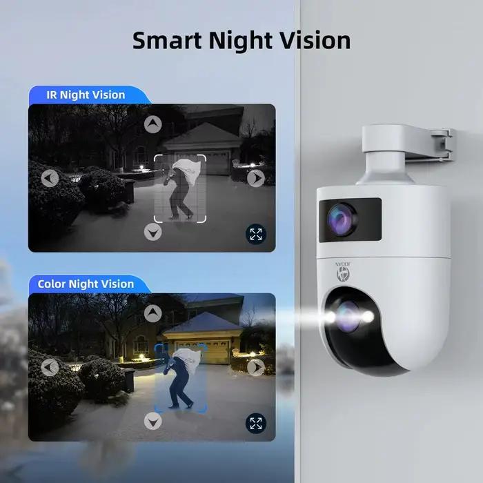 Caméra IP 4K PTZ extérieure étanche double objectif pour surveillance nocturne et jour, compatible WiFi double bande, installation facile intérieure/extérieure