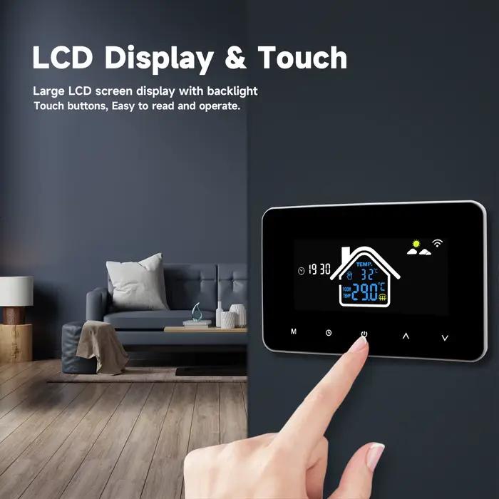 Thermostat Intelligent Wi-Fi Contrôle App Commande Vocale Prévisions Météo Mode Manuel Auto Affichage Température Celsius Fahrenheit Programmable Hebdos Modes Horaire Économies Énergie Occasions Spéciales
