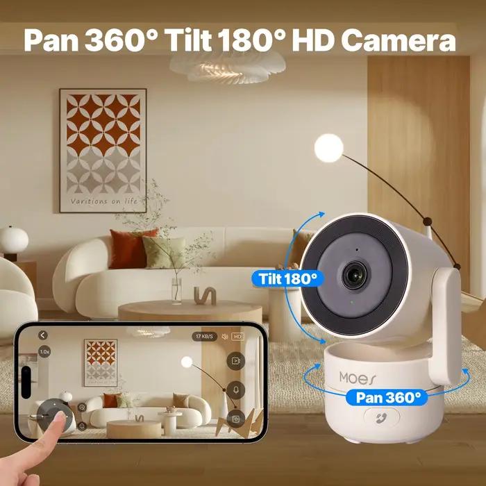 Caméra de sécurité intérieure intelligente MOES Tuya Wi-Fi 2.4G/Wi-Fi 6 avec suivi de mouvement et détection sonore