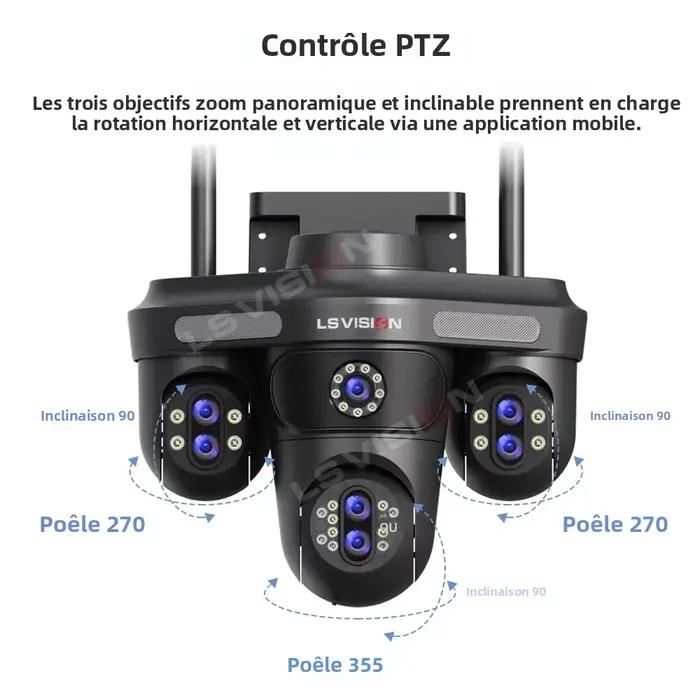 LS VISION 4 écrans WiFi caméra IP extérieure 35MP 10X Zoom moniteur vidéo de sécurité