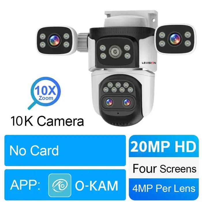 LS VISION 10K trois écrans WiFi caméra de sécurité extérieure 10x Zoom suivi automatique