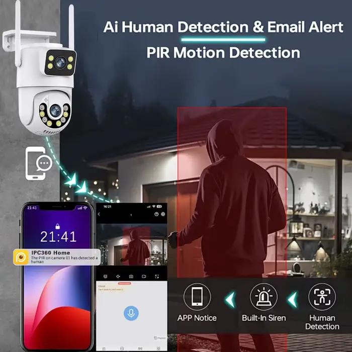 Caméra IPC360 8MP double objectif 4K caméra WiFi intelligente pour la surveillance domestique et professionnelle jours et nuits