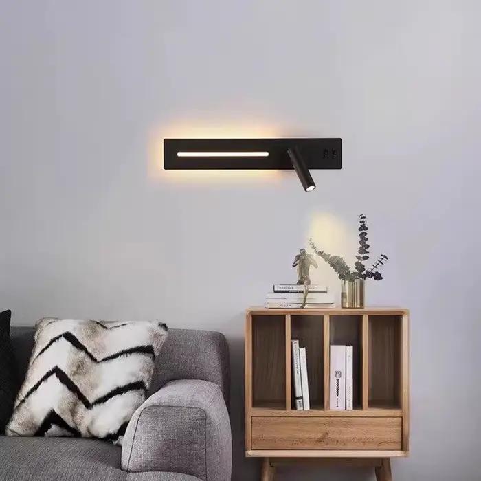 Applique murale LED Ramalho avec chargeur USB pour téléphone portable, luminaire décoratif moderne pour salon, chambre à coucher ou lecture