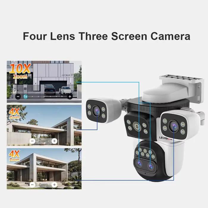LS VISION 10K trois écrans WiFi caméra de sécurité extérieure 10x Zoom suivi automatique