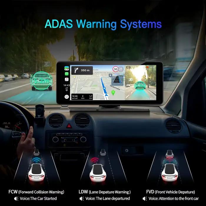 Imagebon 6.86" HT686 Pro 4K ADAS Dashcam sans fil CarPlay & Android Auto 5s Power On Car DVR Bluetooth FM GPS Navigation