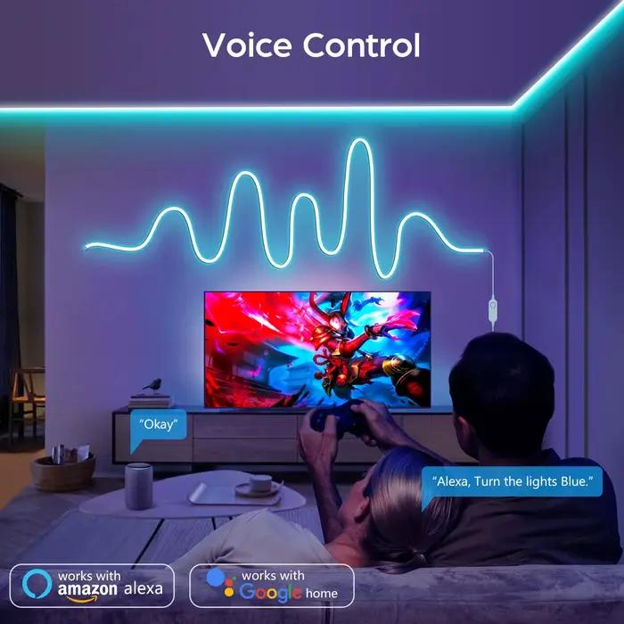 Bande lumineuse LED COB WiFi RGB flexible imperméable pour salon bureau télévision rétro-éclairage avec contrôle Wi-Fi Alexa Google Assistant pour ambiance personnelle
