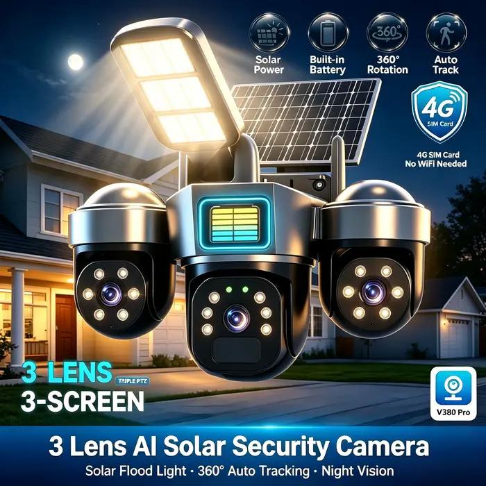 Caméra IP WiFi solaire PTZ extérieure sans fil 4G avec carte SIM
