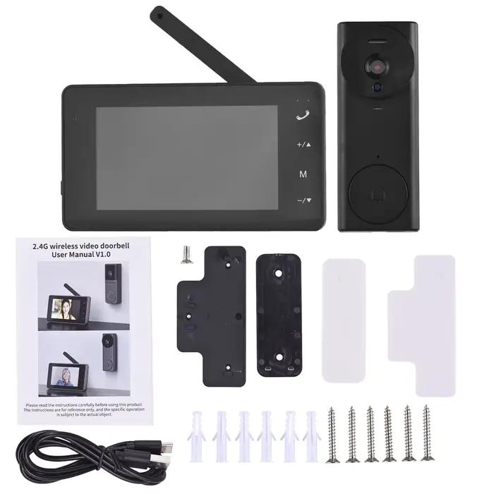 Caméra de sonnette vidéo sans fil avec affichage de moniteur, écran IPS 4.3, Kits de caméra de visio