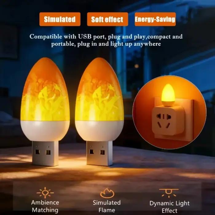 LED flamme flamme bougie lumières USB dynamique flamme Flash atmosphère lumière Portable livre lampe Camping éclairage chambre décoration