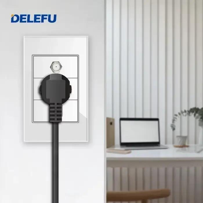 DELEFU panneau de verre blanc norme italienne 118*74mm TEL CAT5E CAT6 prise murale Satellite TV