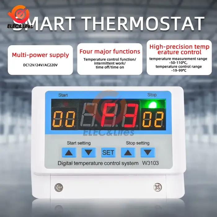 W3103 AC 220 V Thermostat numérique 30A régulateur de température interrupteur tenture murale DC 12 V 24 V