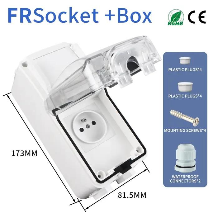Prise extérieure étanche IP65 industrielle anti-pluie pour jardin atelier résistante aux intempéries avec interrupteur tactile haute tension 250V 10-16A