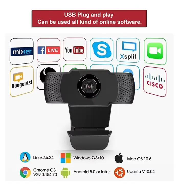 Webcam dtvane 1080P Full HD avec Lumière de Remplissage LED et Microphone Intégré pour Vidéoconférence et Prise de Vue Professionnelle Occasions Spéciales
